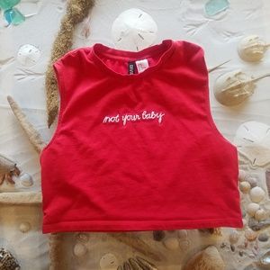 Red crop top "not your baby"